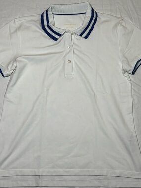 Tory Sport White Polo with Navy Stripe Collar
